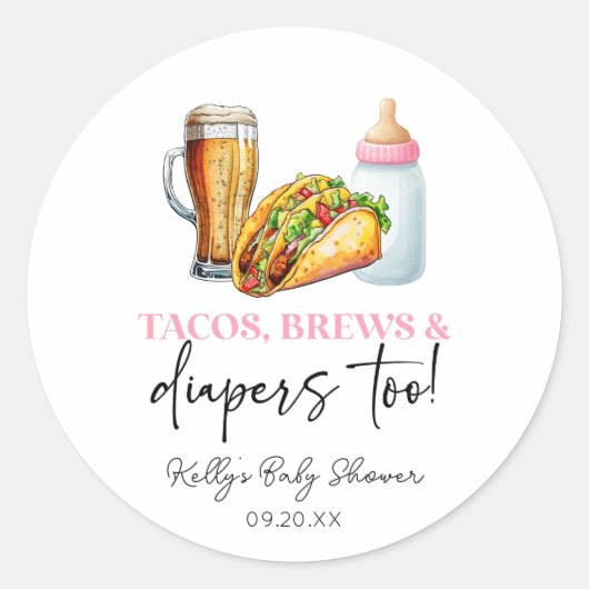 Tacos brouwt en luiers ook! Baby Shower Ronde Sticker (Voorkant)