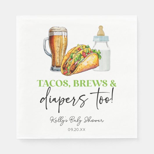 Tacos brouwt en luiers ook! Baby Shower Servet (Voorkant)