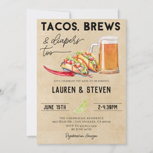 tacos brouwt luiers te Baby shower Kaart (Voorkant)