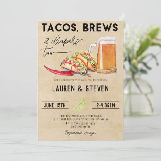 tacos brouwt luiers te Baby shower Kaart (Staand voorkant)