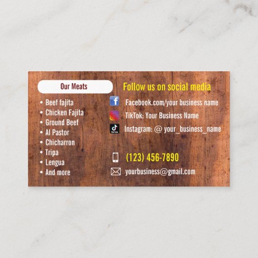 Tacos Catering Service Visitekaartjes (Achterkant)