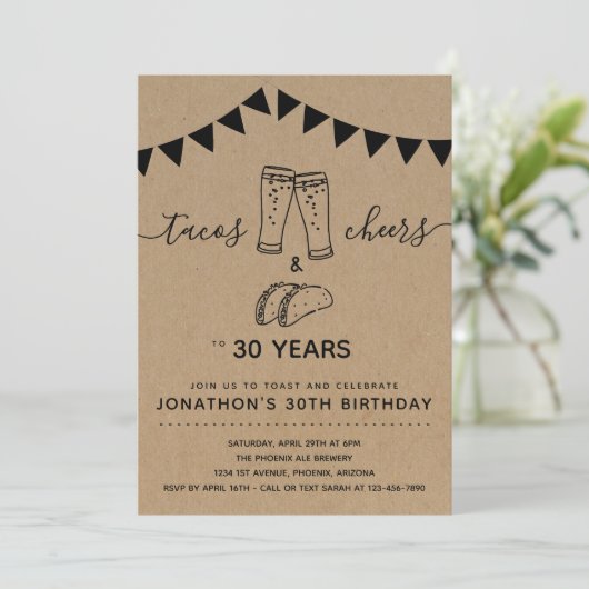 Tacos & Cheers & Beers Birthday Party - Elke leeft Kaart (Staand voorkant)