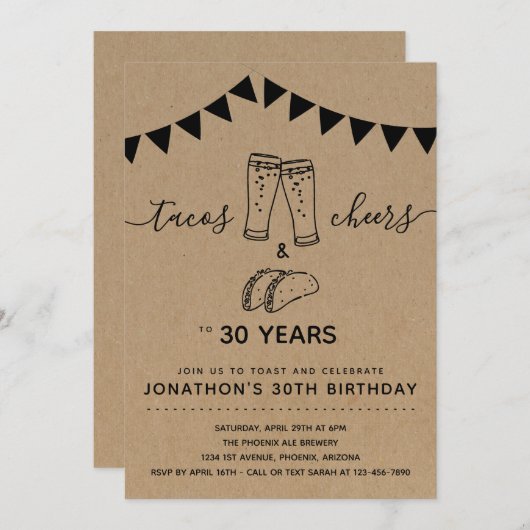 Tacos & Cheers & Beers Birthday Party - Elke leeft Kaart (Voorkant / Achterkant)