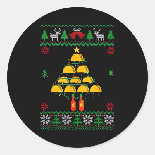 Tacos Christmas Tree Ugly Sweater Christmas Family Ronde Sticker (Voorkant)