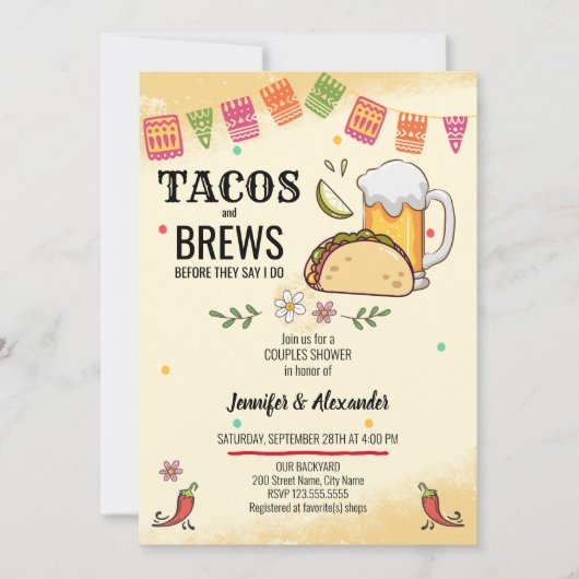 Tacos en Brews Couples Shower Invitation Kaart (Voorkant)