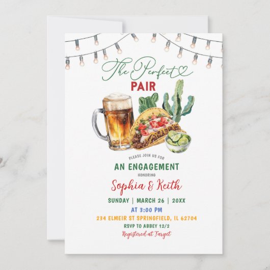 Taco's en Brouwen Perfect Pair Engagement Party Kaart (Voorkant)