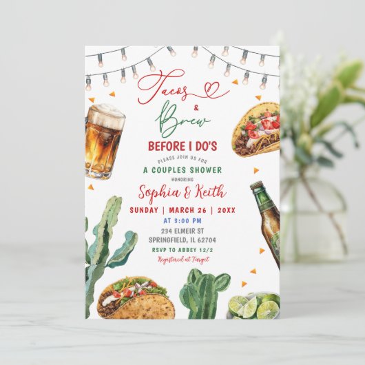 Taco's en brouwsels voordat ik paren douche kaart (Staand voorkant)