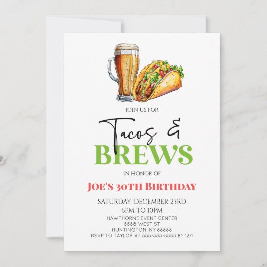 Tacos en brouwt Bier Glas Verjaardagsfeest Kaart (Voorkant)
