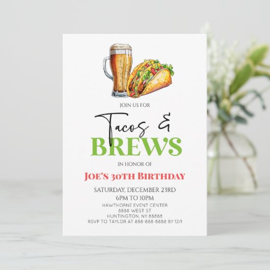 Tacos en brouwt Bier Glas Verjaardagsfeest Kaart (Staand voorkant)