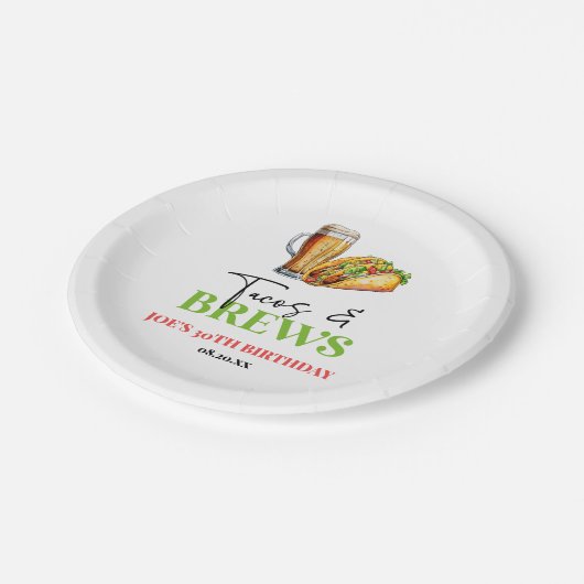 Tacos en brouwt Bier Glas Verjaardagsfeest Papieren Bordje (Gekanteld)