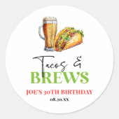 Tacos en brouwt Bier Glas Verjaardagsfeest Ronde Sticker (Voorkant)