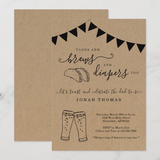 Tacos en diapers op Mannen en Baby shower Kaart (Voorkant / Achterkant)