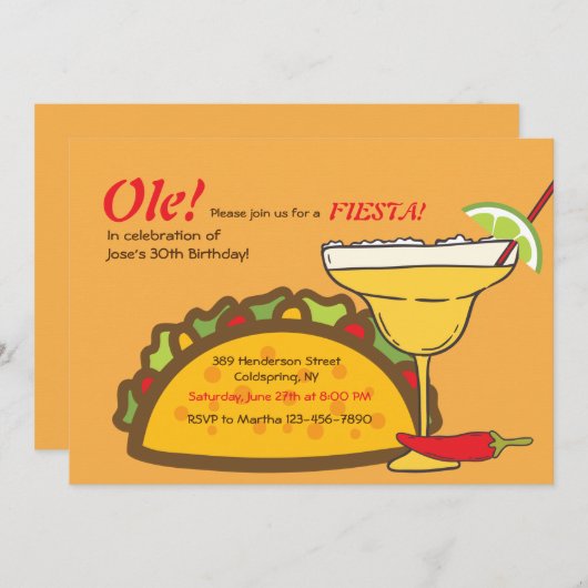 Tacos en Margaritas Uitnodiging (Voorkant / Achterkant)