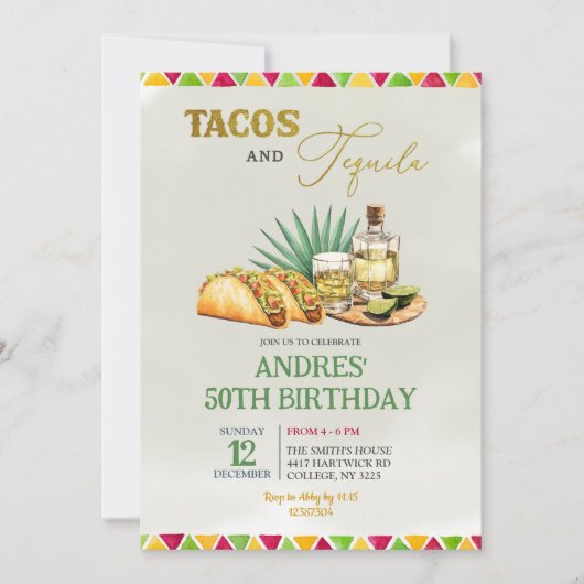 Tacos en Tequila 50e Mexicaanse verjaardag Kaart (Voorkant)