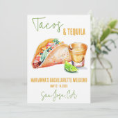 Tacos en Tequila Bachelorette Weekend Party Kaart (Staand voorkant)