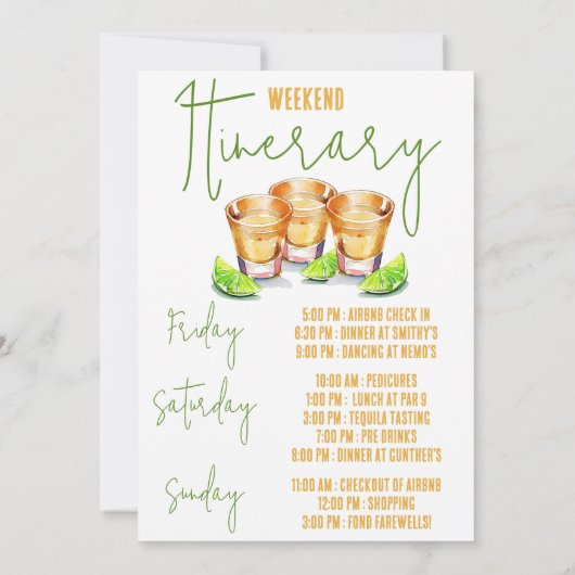 Tacos en Tequila Bachelorette Weekend Party Kaart (Achterkant)