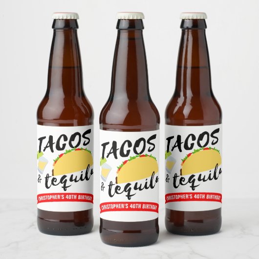 Tacos en Tequila Birthday Party Bier Etiket (Flessen)