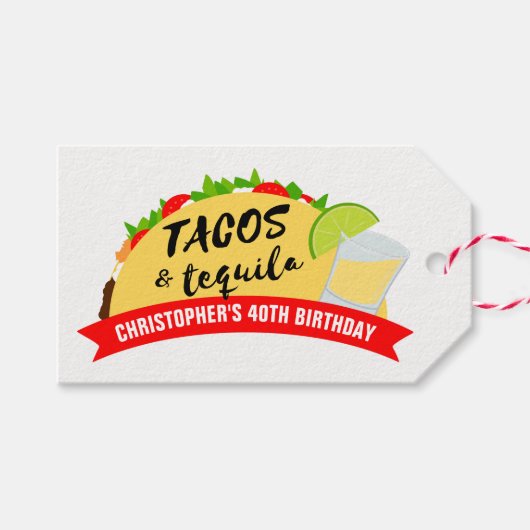 Tacos en Tequila Birthday Party Cadeaulabel (Voorkant (Horizontaal))