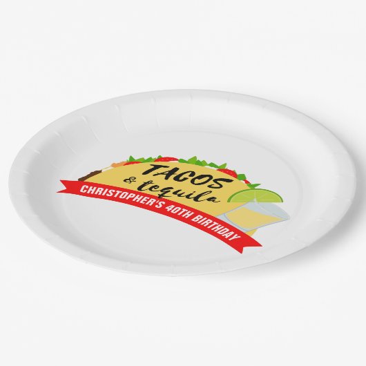 Tacos en Tequila Birthday Party Papieren Bordje (Gekanteld)