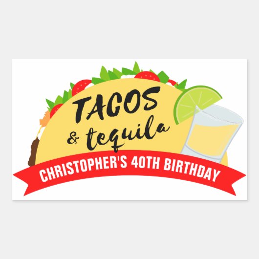 Tacos en Tequila Birthday Party Rechthoekige Sticker (Voorkant)