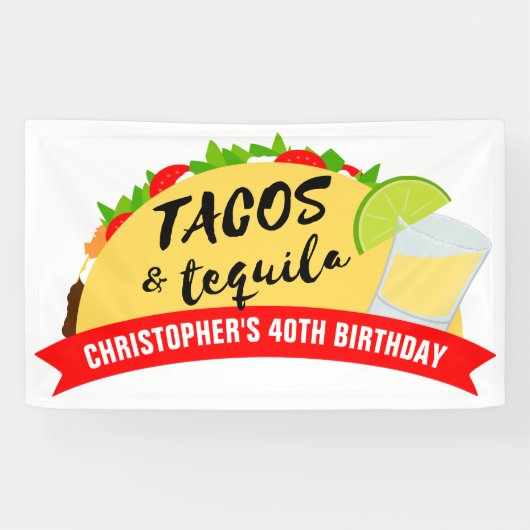 Tacos en Tequila Birthday Party Spandoek (Horizontaal)