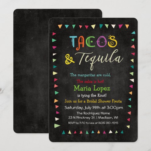Taco's en Tequila Bruidsfeest Uitnodiging (Voorkant / Achterkant)