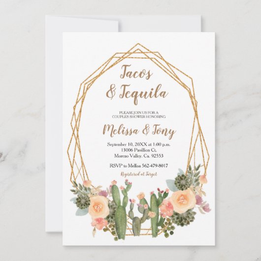 Taco's en Tequila Cactus Couples Douche Uitnodigin Kaart (Voorkant)