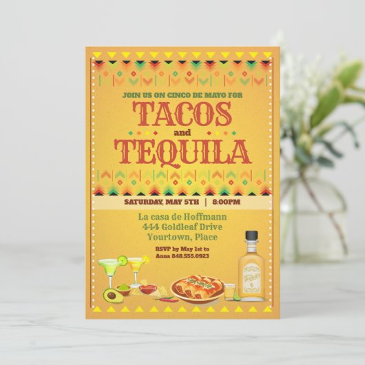 Tacos en Tequila Cinco de Mayo Mexican Fiesta Kaart (Staand voorkant)