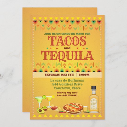 Tacos en Tequila Cinco de Mayo Mexican Fiesta Kaart (Voorkant / Achterkant)