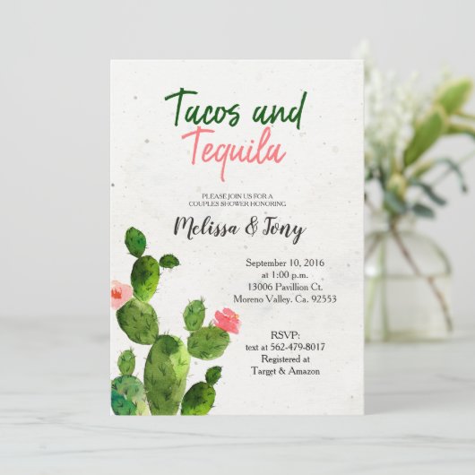Tacos en Tequila Couples Shower Invitation Kaart (Staand voorkant)