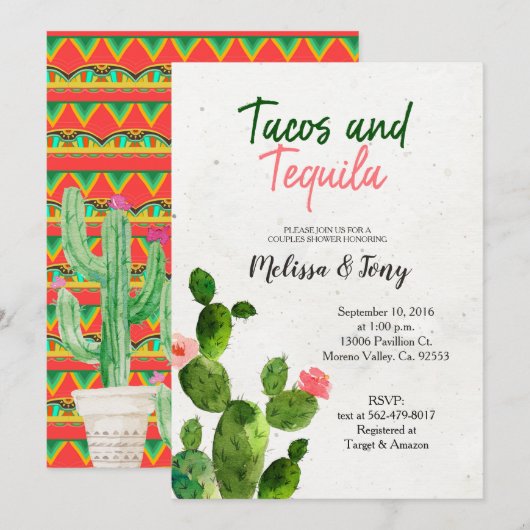 Tacos en Tequila Couples Shower Invitation Kaart (Voorkant / Achterkant)