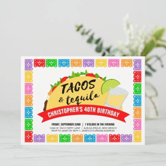 Taco's en Tequila Feest Uitnodiging (Staand voorkant)