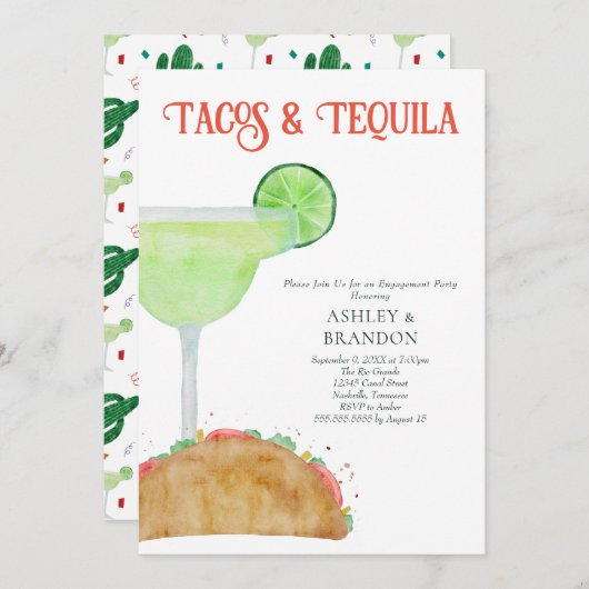 Tacos en Tequila Margarita Engagement Party Kaart (Voorkant / Achterkant)