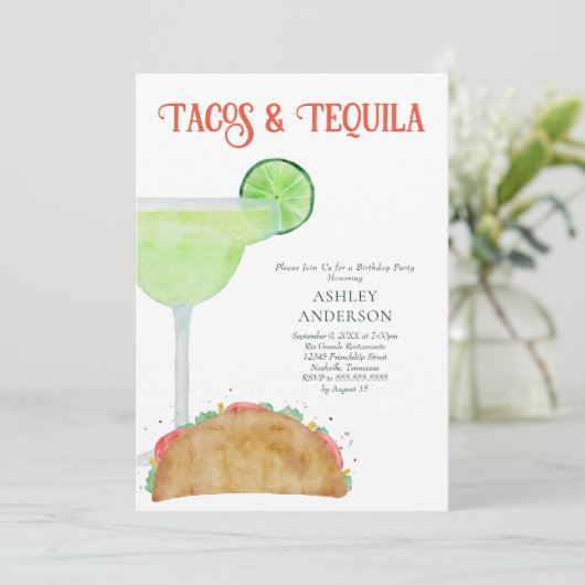 Taco's en Tequila Margarita Verjaardagsfeestje Kaart (Staand voorkant)