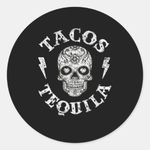 Taco's en Tequila Mexicaans eten Drink T-shirt Man Ronde Sticker