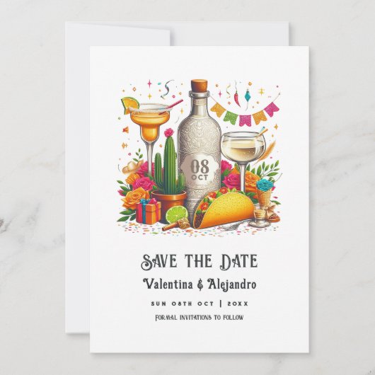 Tacos en Tequila Mexicaanse Fiesta bruiloft Save The Date (Voorkant)