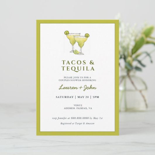 Taco's en Tequila-paren douchen Kaart (Staand voorkant)