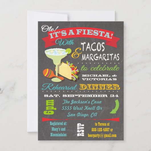 Tacos en Tequila Rehearsal Dinner Invitation Kaart (Voorkant)