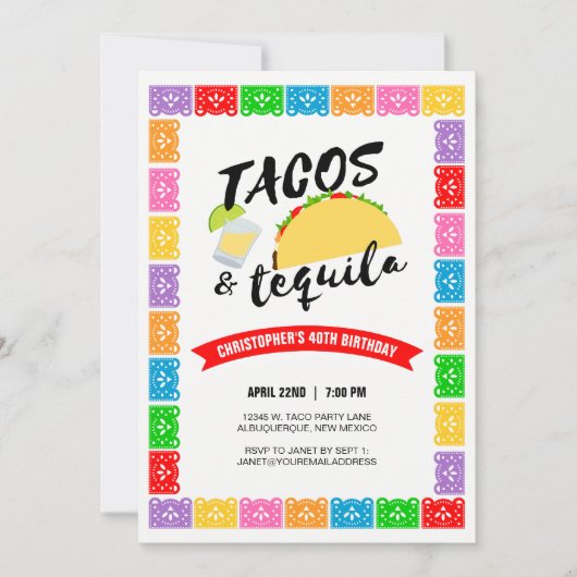 Tacos en Tequila Verjaardagsfeestuitnodiging Kaart (Voorkant)