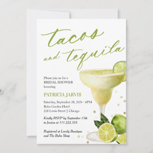 taco's en tequila-Vrijgezellenfeest Kaart (Voorkant)