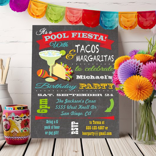 Tacos en Tequilla Pool Birthday Party Invitation Kaart