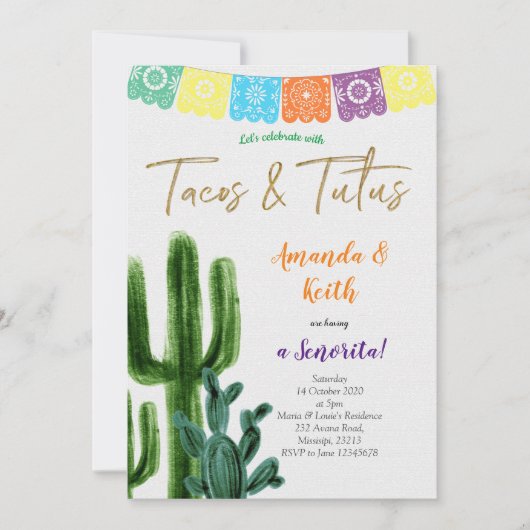 Tacos en Tutus Cactus Baby shower Kaart (Voorkant)