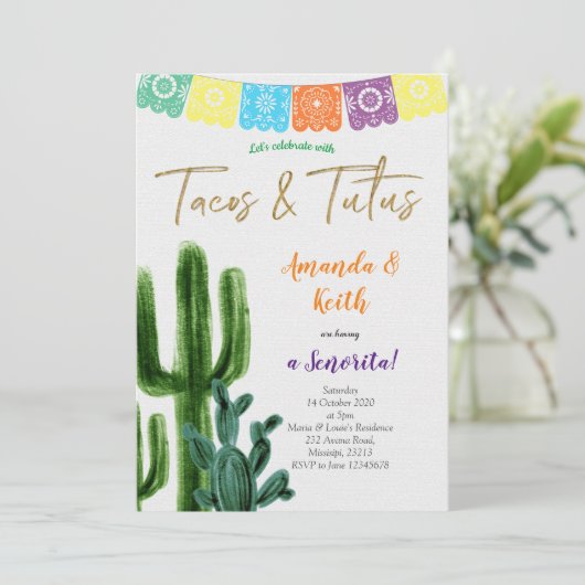 Tacos en Tutus Cactus Baby shower Kaart (Staand voorkant)