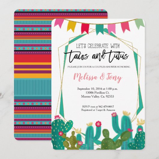 Tacos en Tutus Couples Shower Invitation Kaart (Voorkant / Achterkant)
