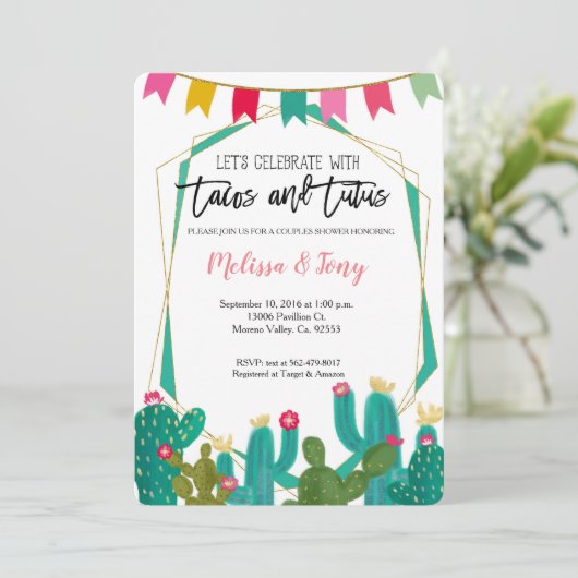 Tacos en Tutus Couples Shower Invitation Kaart (Staand voorkant)