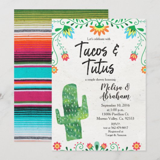 Tacos en Tutus Fiesta Baby shower uitnodigingskaar Kaart (Voorkant / Achterkant)
