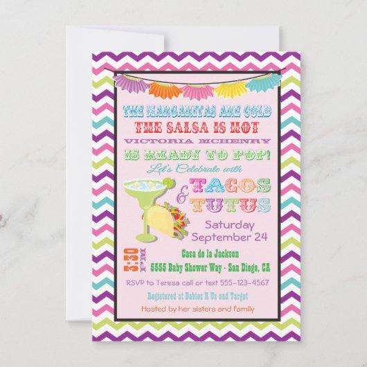 Tacos en Tutus Mexican Fiesta baby shower Invites Kaart (Voorkant)