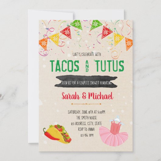Tacos en tutuspartijuitnodiging kaart (Voorkant)