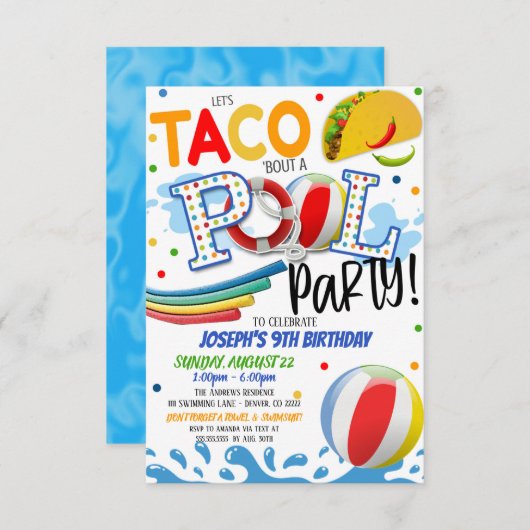 Tacos en uitnodiging van de poolpartij (Voorkant / Achterkant)