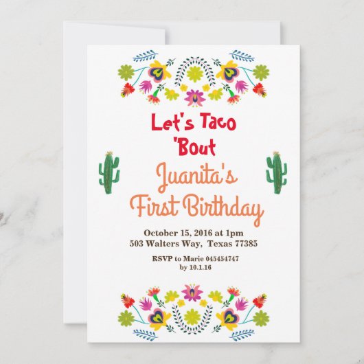 Tacos Fiesta Mexicaanse 1e verjaardag Uitnodiging (Voorkant)